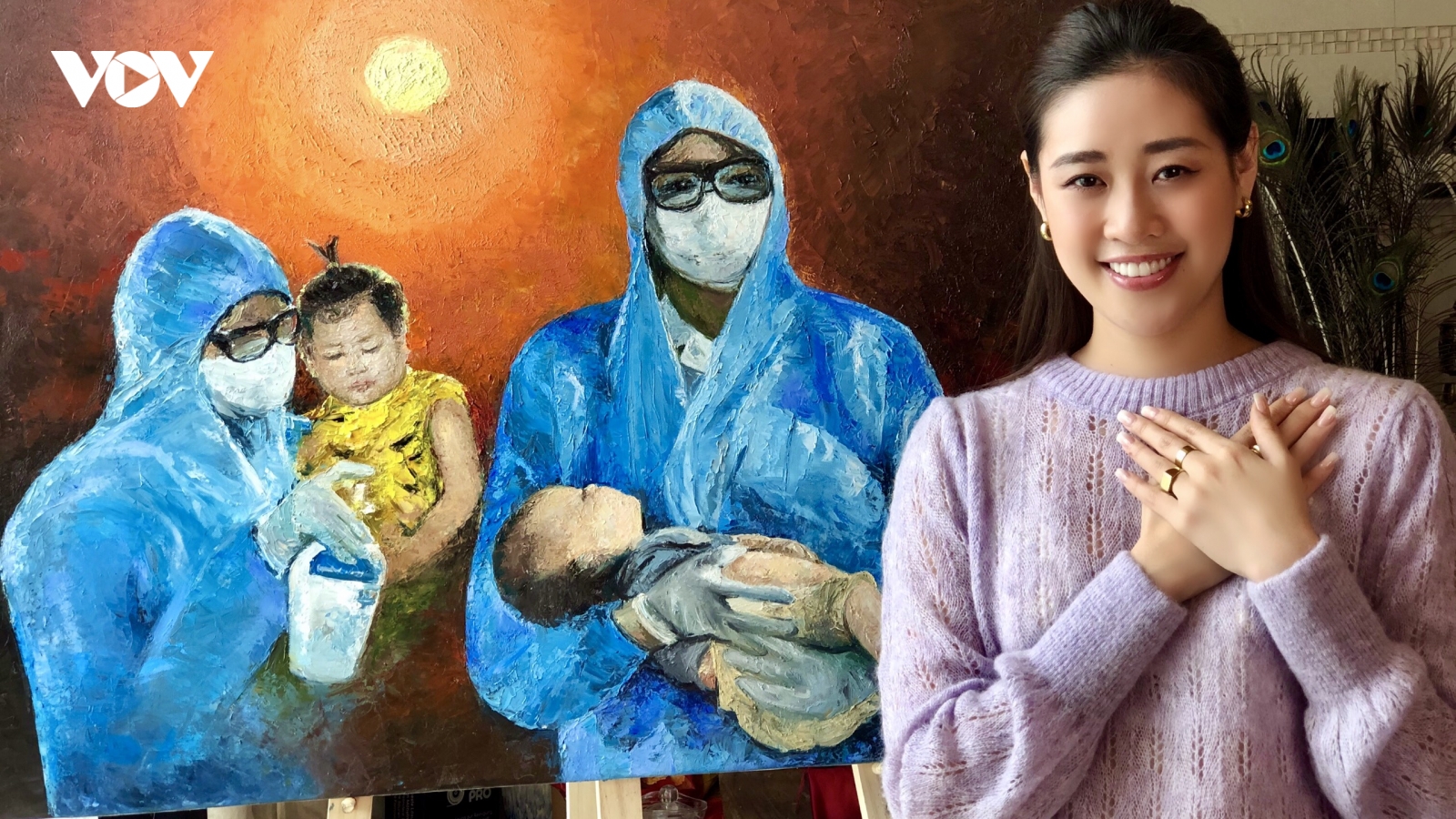 Hoa hậu Khánh Vân vẽ tranh tri ân “Những trái tim dũng cảm” chống dịch Covid-19