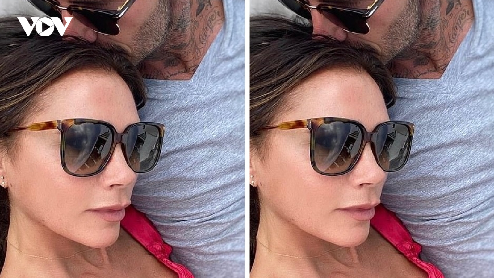 David Beckham ngọt ngào hôn lên tóc vợ