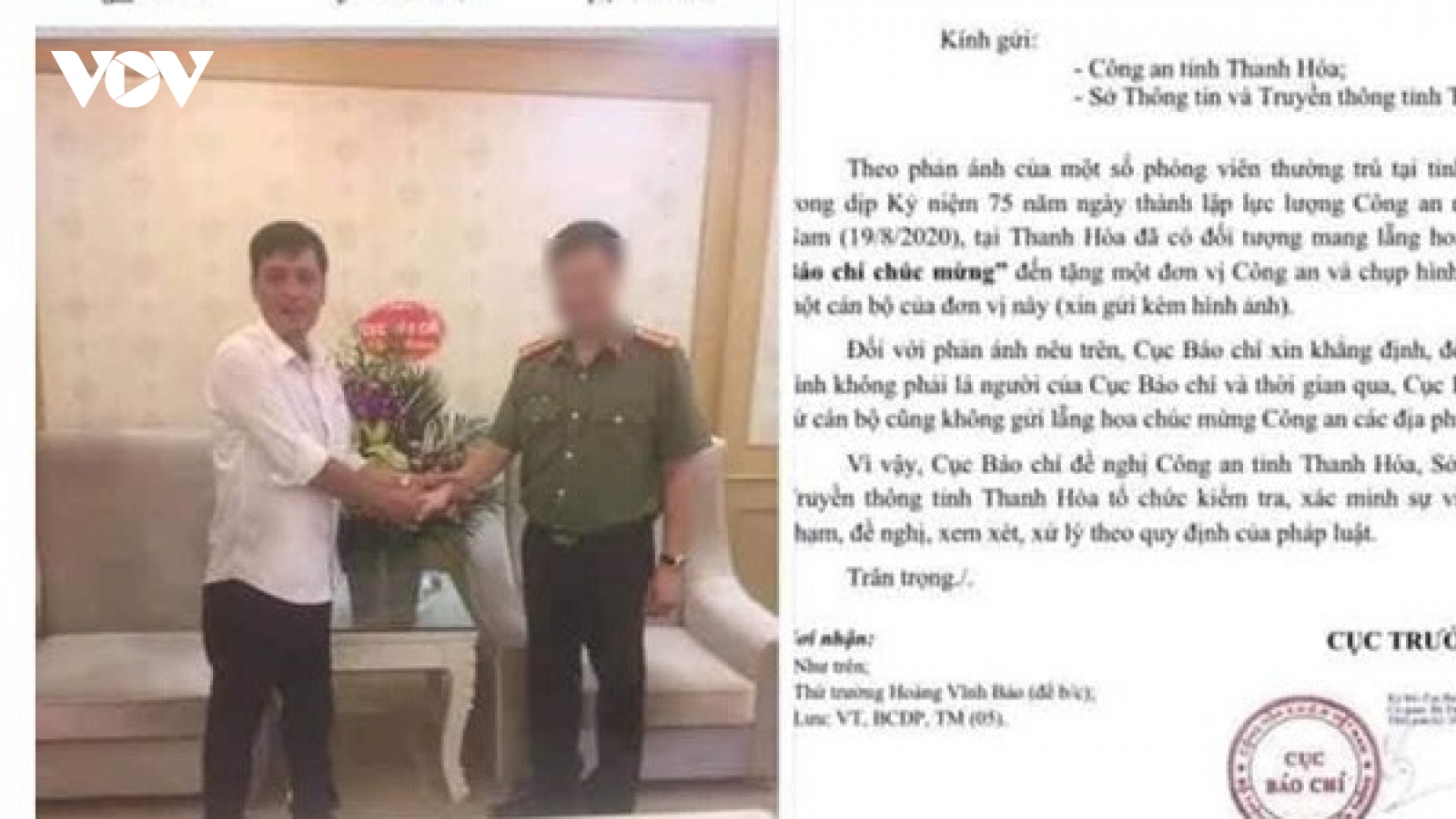 Xác minh đối tượng giả danh cán bộ Cục Báo chí đến chúc mừng Công an Thanh Hóa