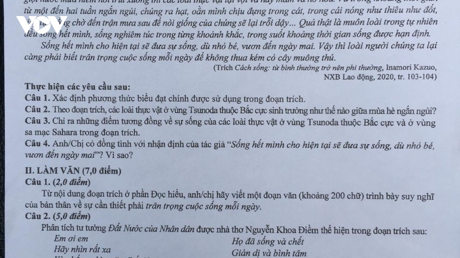 Gợi ý đáp án đề thi môn Ngữ văn kỳ thi tốt nghiệp THPT năm 2020