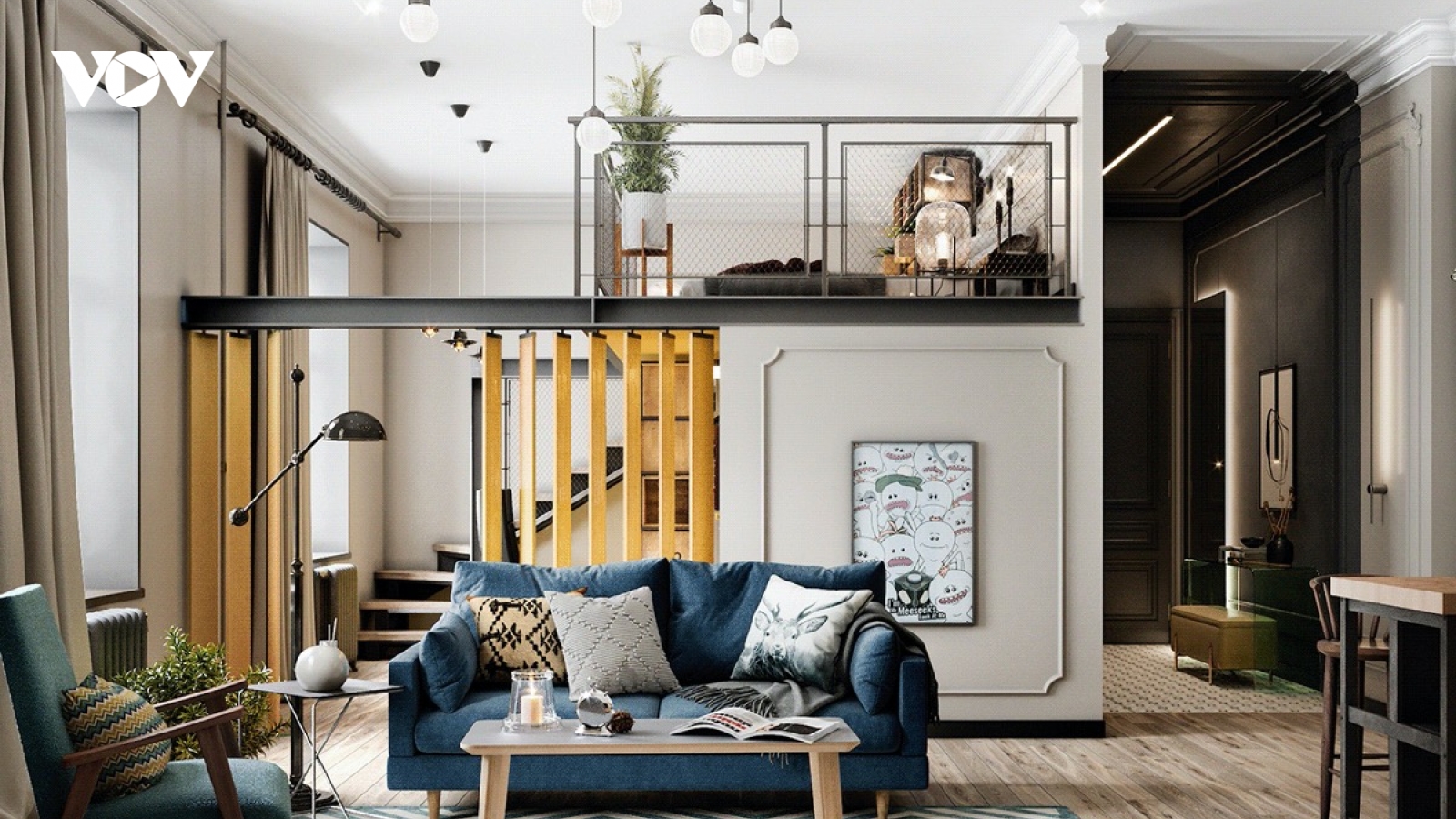 Nhờ có gác lửng, căn hộ 70m2 trở nên rộng và thoáng thấy rõ