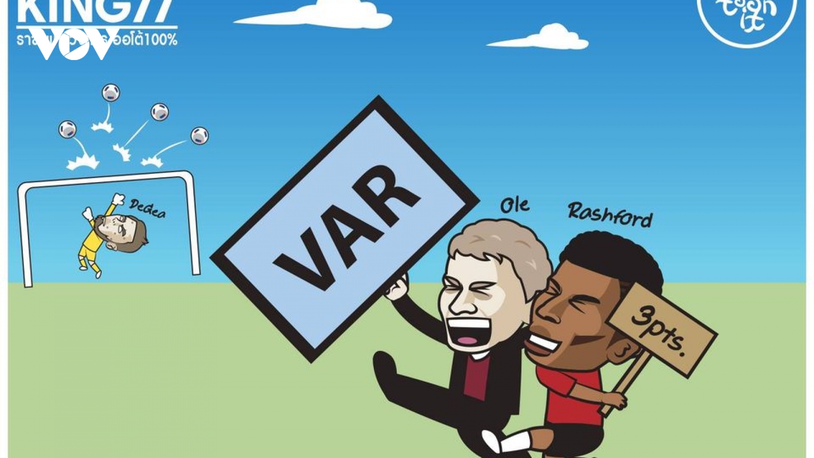 Biếm họa 24h: HLV Solskjaer "tít mắt" cùng VAR ăn mừng 3 điểm trước Brighton