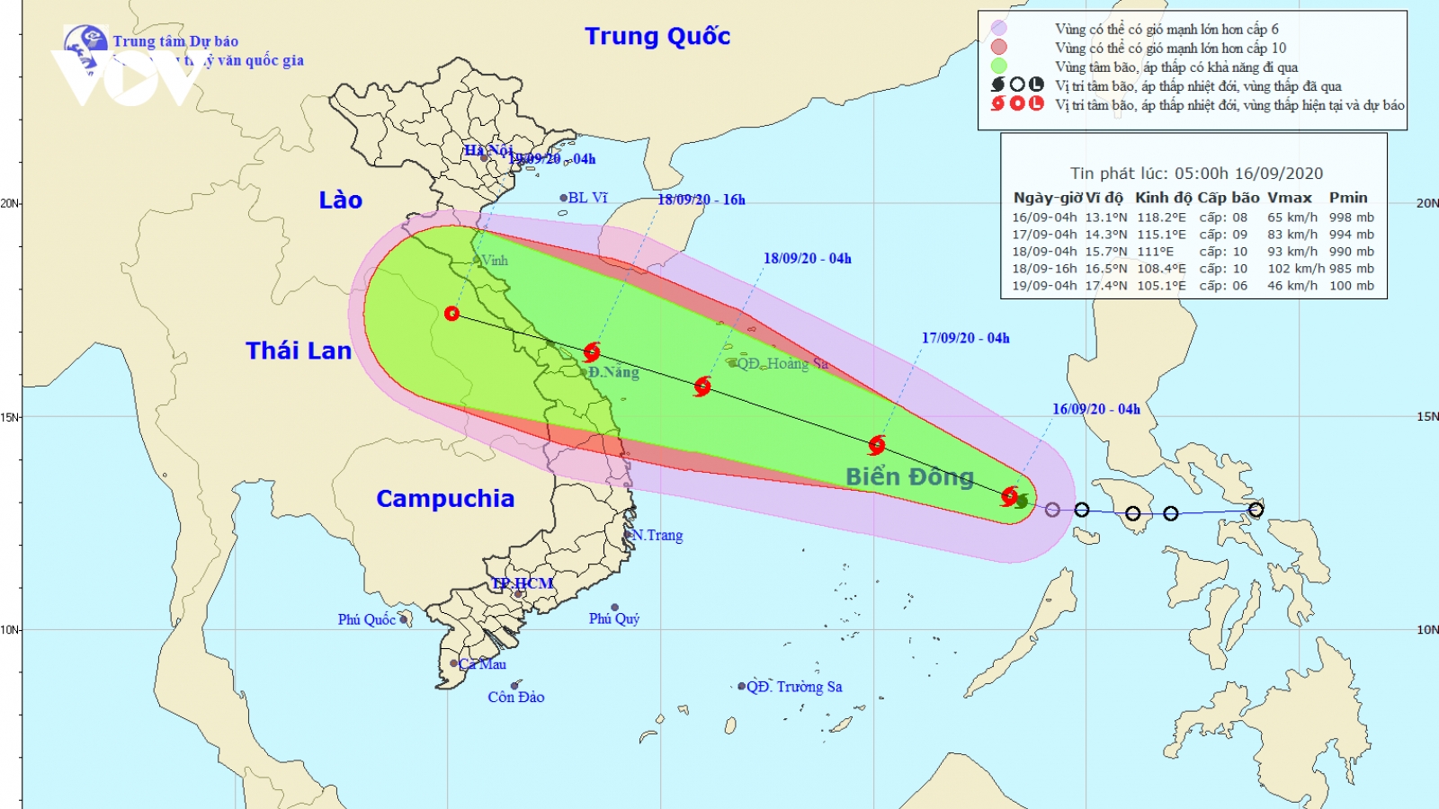 Dự báo thời tiết 16/9: Bão số 5 giật cấp 10 trên Biển Đông