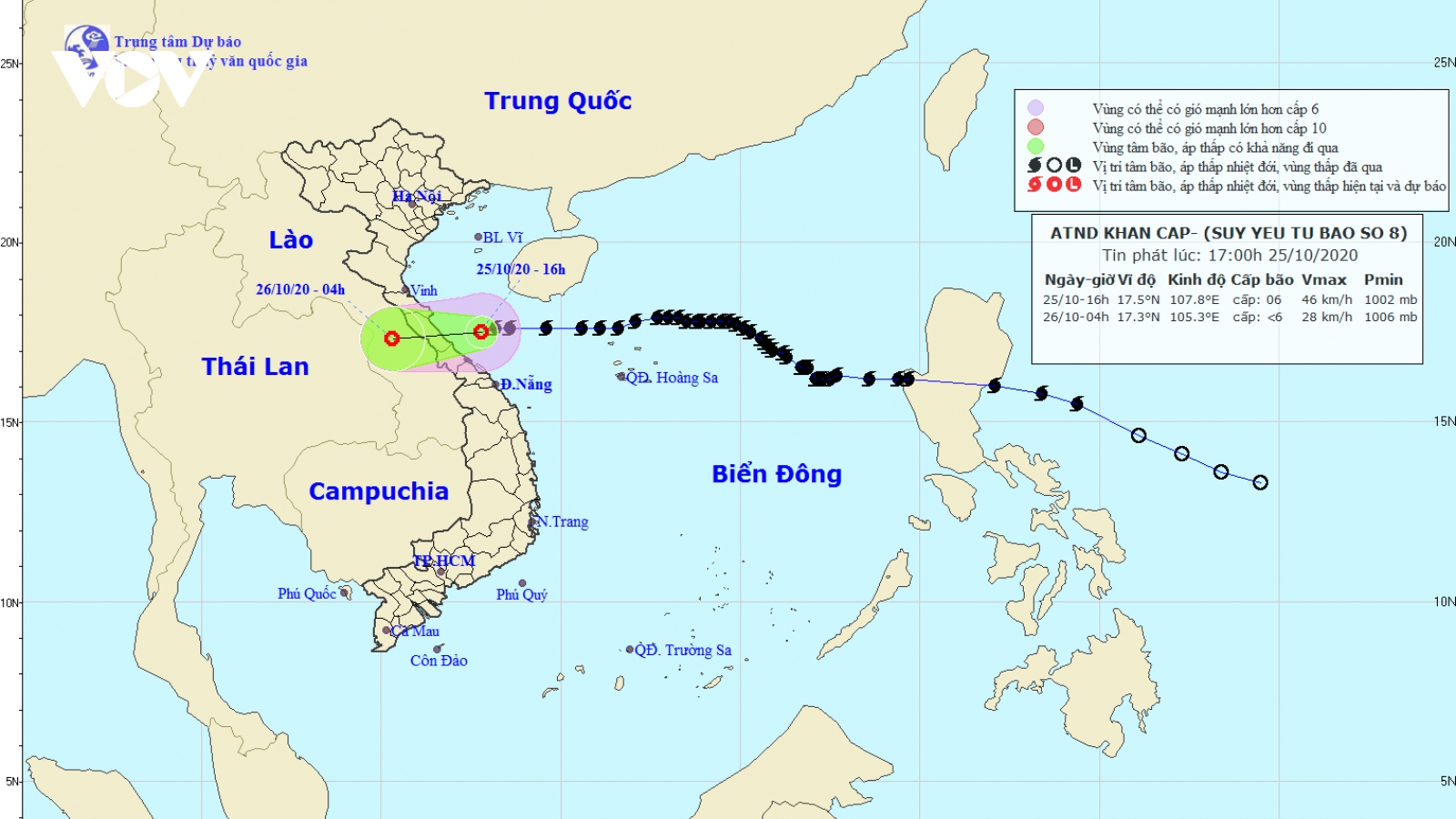 Bão số 8 suy yếu thành áp thấp nhiệt đới, tiến vào Hà Tĩnh-Quảng Trị