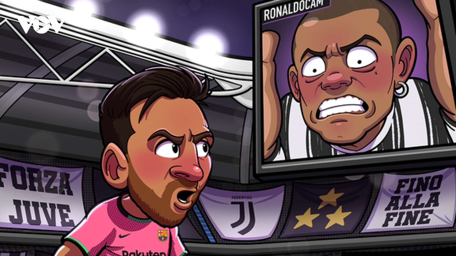 Biếm họa 24h: Ronaldo cay đắng nhìn Messi "bắn hạ" Juventus