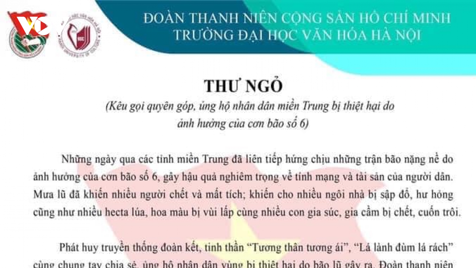 Các trường đại học đồng loạt kêu gọi ủng hộ đồng bào vùng lũ miền Trung