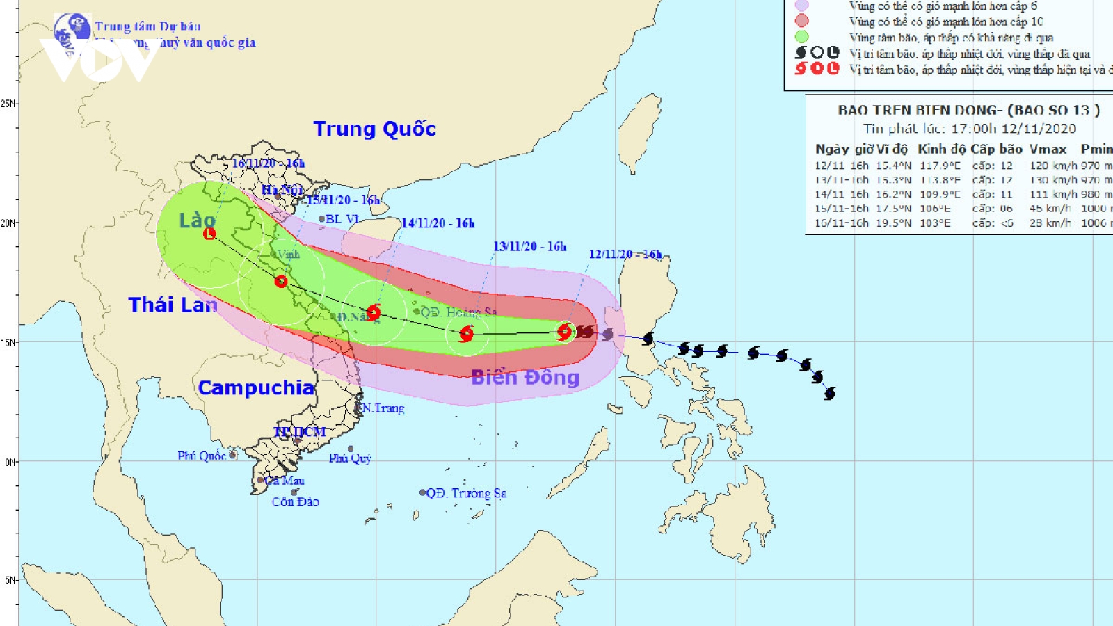 Bão số 13 cách quần đảo Hoàng Sa 640 km, sức gió mạnh cấp 12