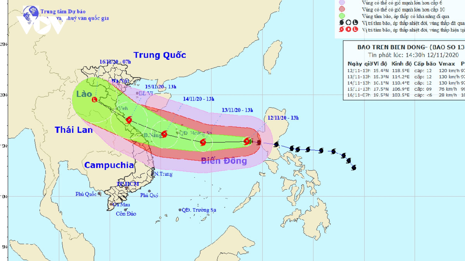 Bão số 13 có sức gió mạnh nhất 135 km/giờ, cách Hoàng Sa 700km