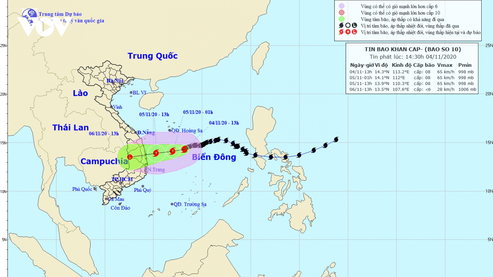 Bão số 10 cách quần đảo Hoàng Sa khoảng 310km về phía Nam Đông Nam