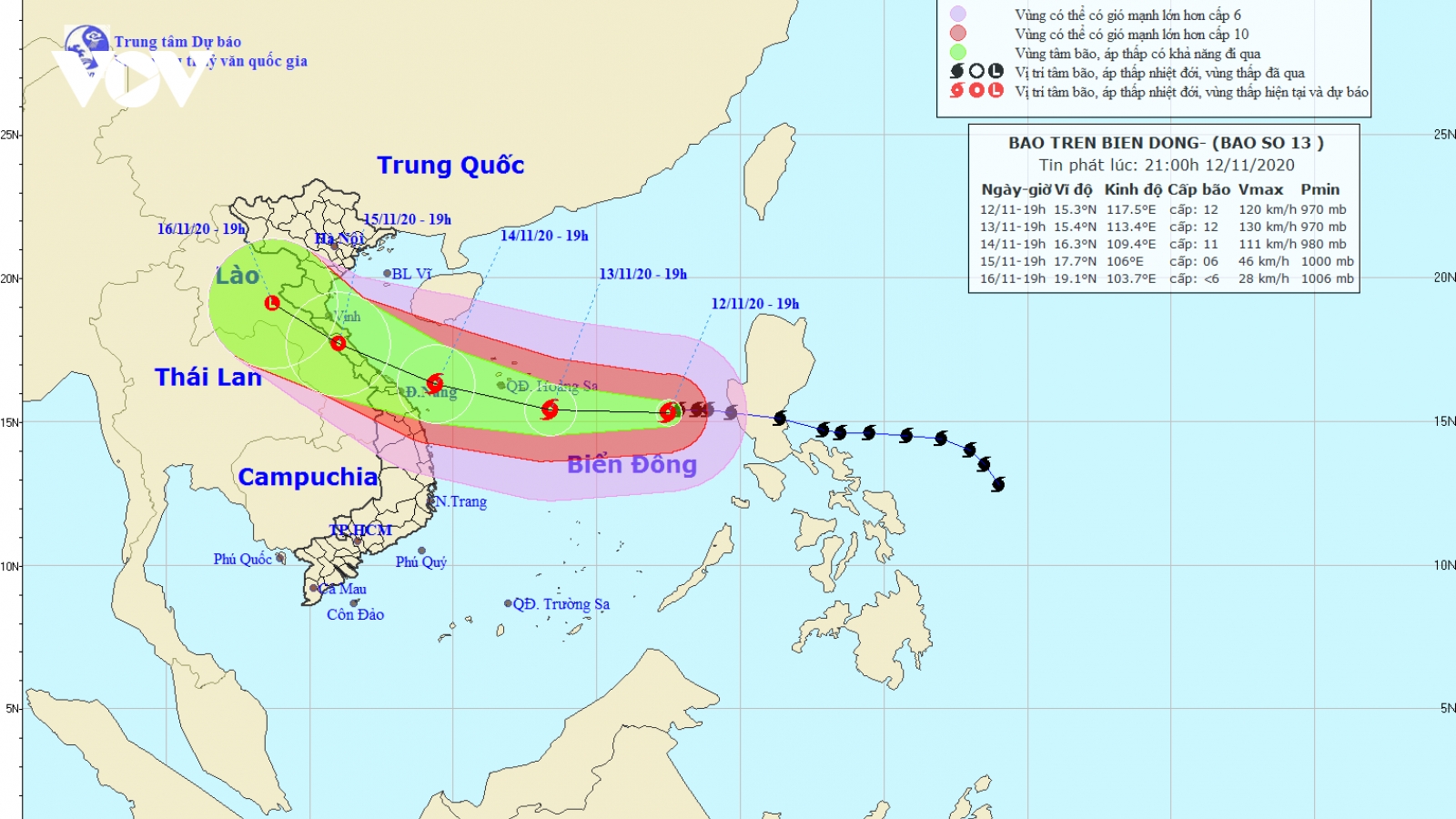 Bão số 13 giật cấp 15 cách quần đảo Hoàng Sa khoảng 590km