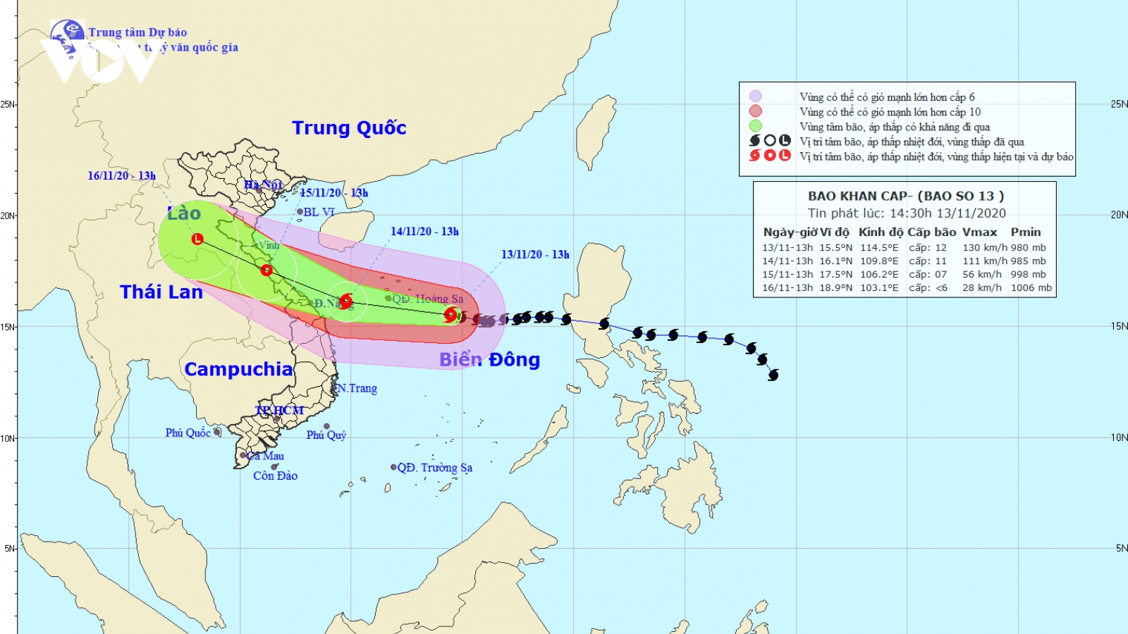 Bão số 13 đang mạnh thêm, cách quần đảo Hoàng Sa khoảng 280km