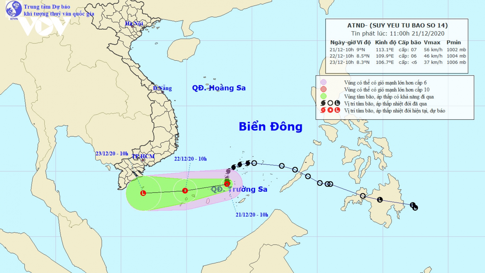 Bão 14 suy yếu thành áp thấp nhiệt đới, sức gió mạnh cấp 7