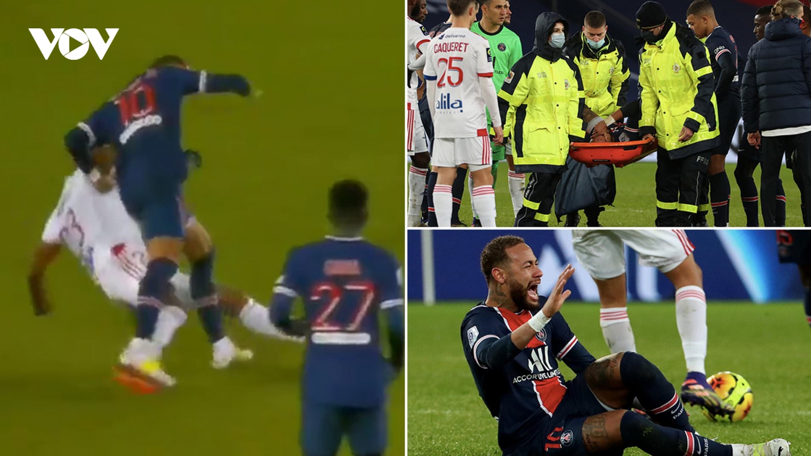 Dính đòn triệt hạ của đồng hương, Neymar đau đớn rời sân trên cáng