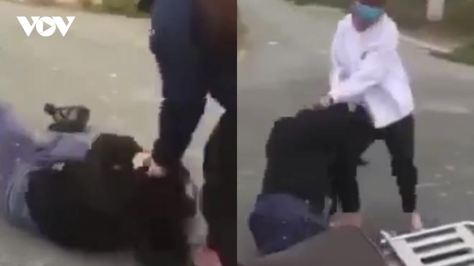 Hai nữ sinh Hà Nội bị ba thiếu nữ đánh hội đồng, đạp liên tiếp vào bụng