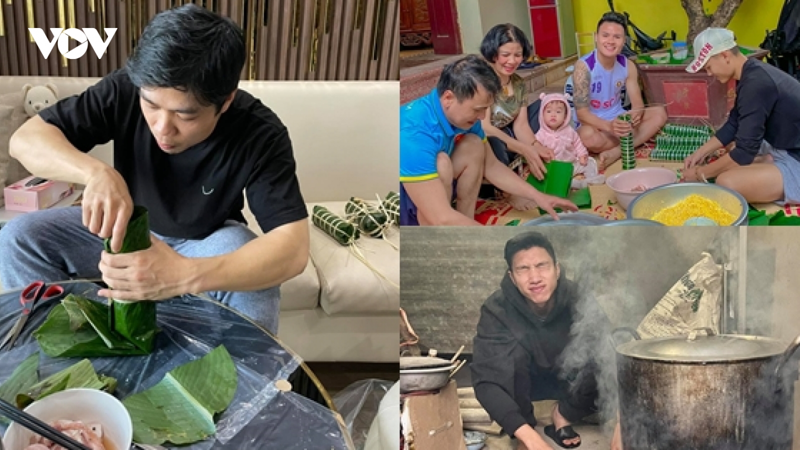 Dàn sao ĐT Việt Nam trổ tài gói bánh chưng đón Tết