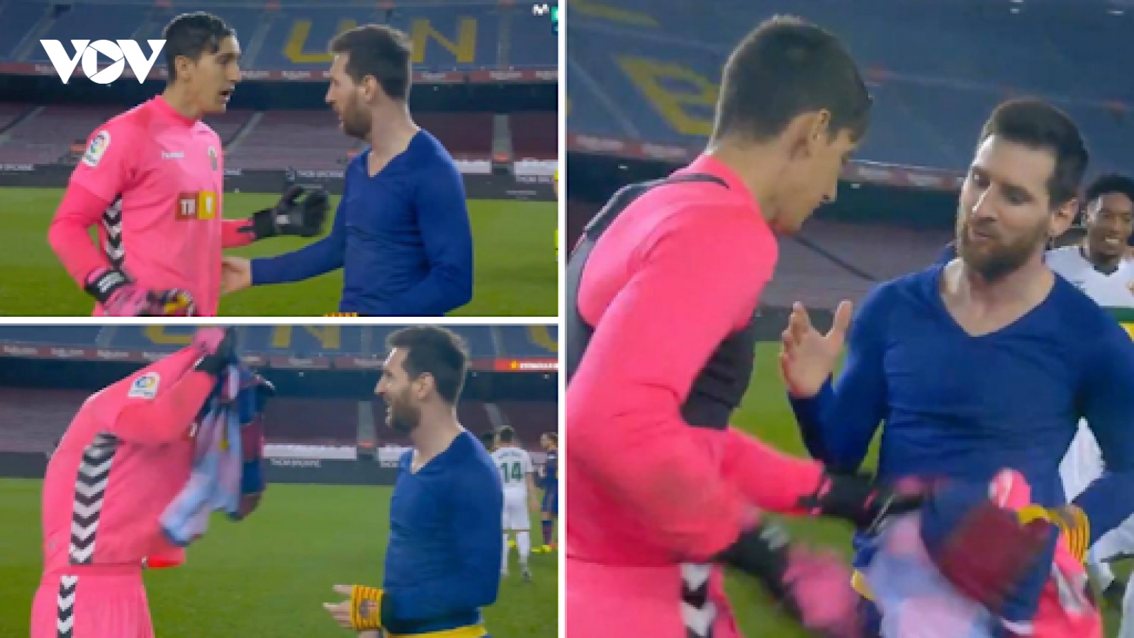Thủ môn Elche "đứng hình" khi được Messi xin đổi áo đấu