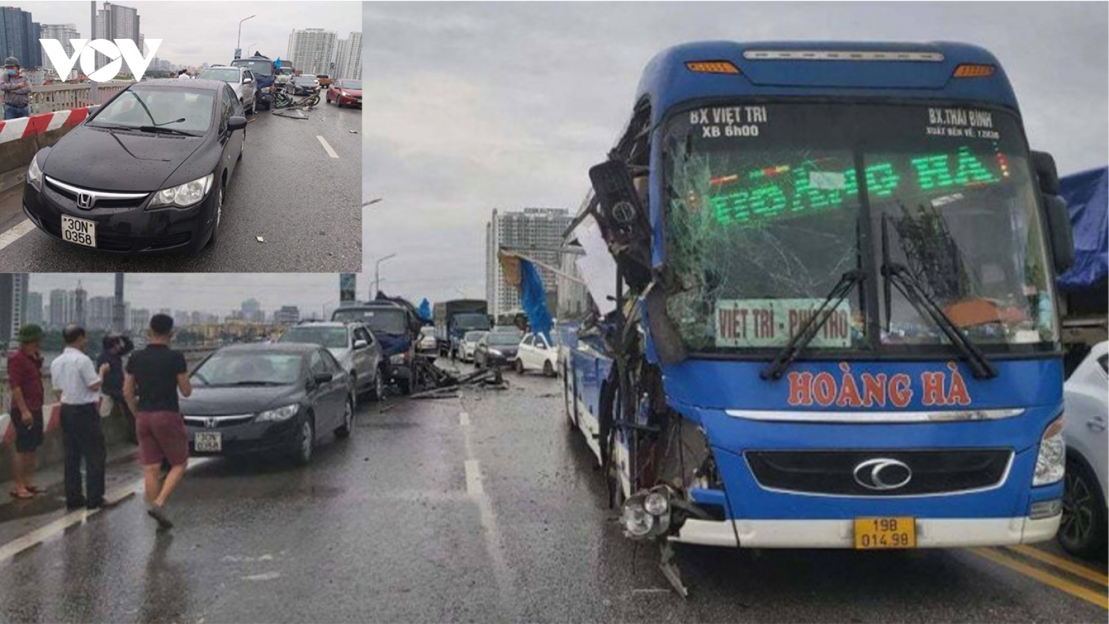 Tai nạn liên hoàn trên cầu Thăng Long, giao thông ùn tắc nghiêm trọng
