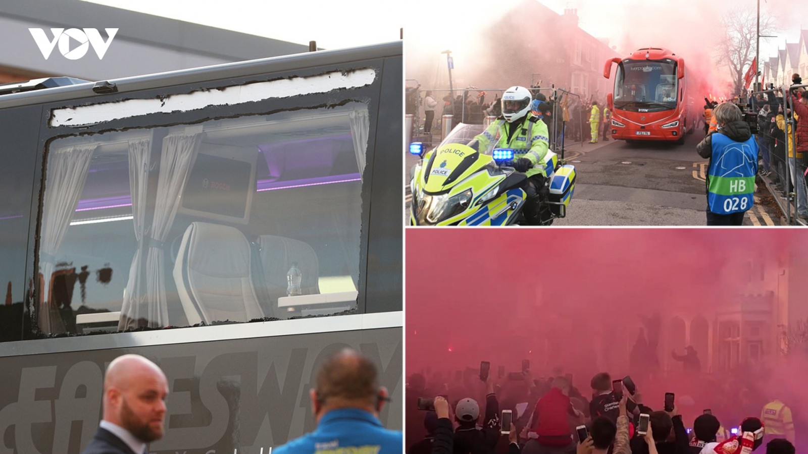 Xe bus chở Real Madrid bị fan cuồng Liverpool ném vỡ cửa kính