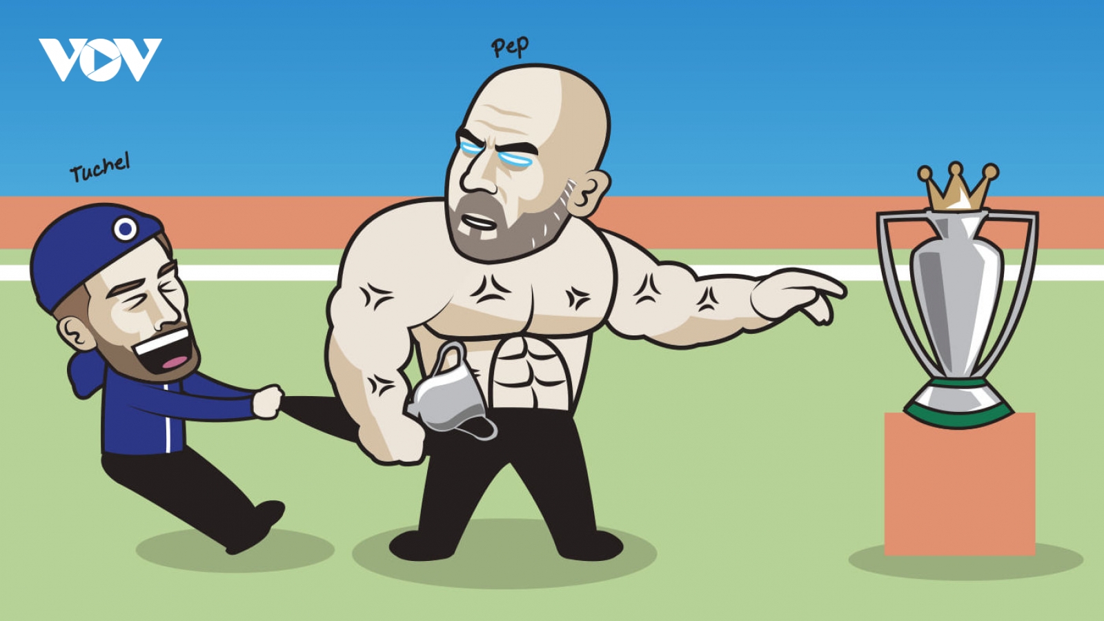 Biếm họa 24h: HLV Tuchel "trì hoãn" ngày nâng cúp Ngoại hạng Anh của HLV Guardiola