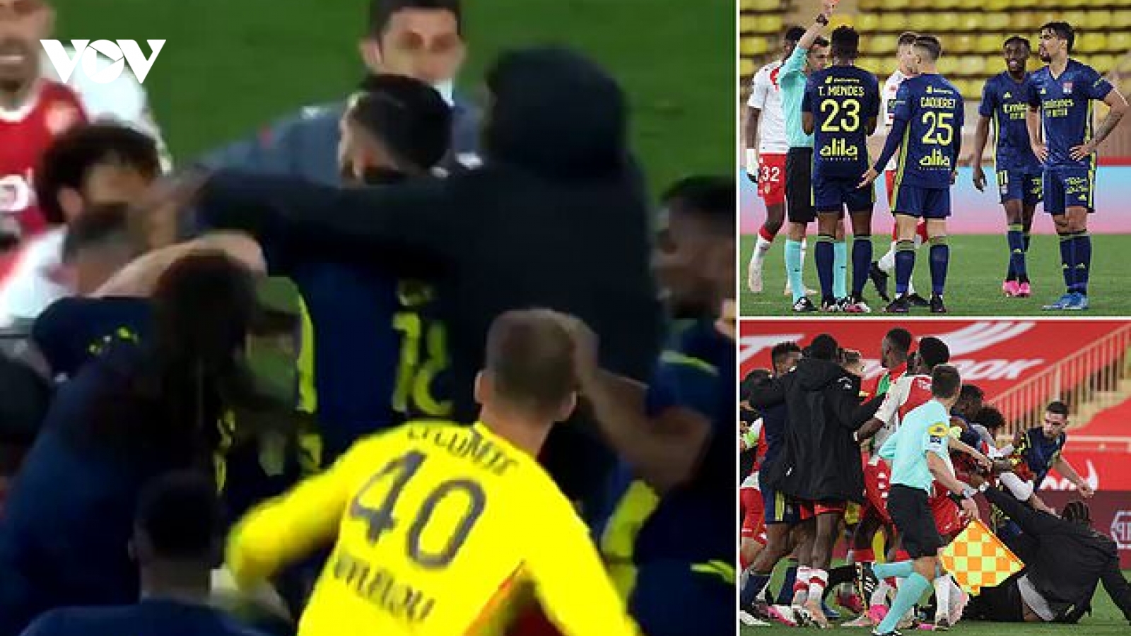 Cầu thủ đánh nhau, mưa thẻ đỏ xuất hiện ở trận Monaco 2-3 Lyon