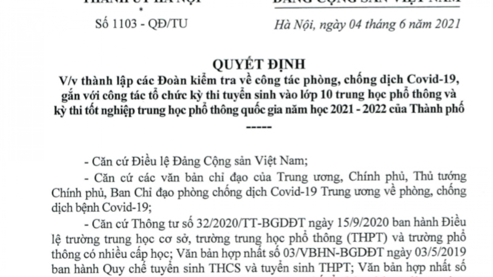 Hà Nội lập 15 đoàn kiểm tra phòng, chống Covid-19 và kỳ thi lớp 10 và tốt nghiệp THPT