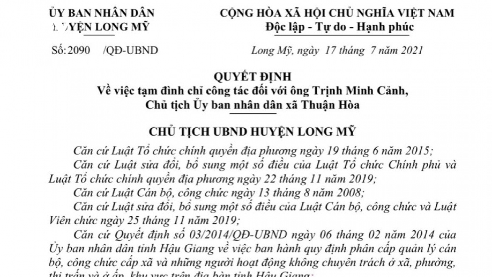 Tạm đình chỉ công tác Chủ tịch UBND xã do thiếu trách nhiệm trong chống dịch Covid-19