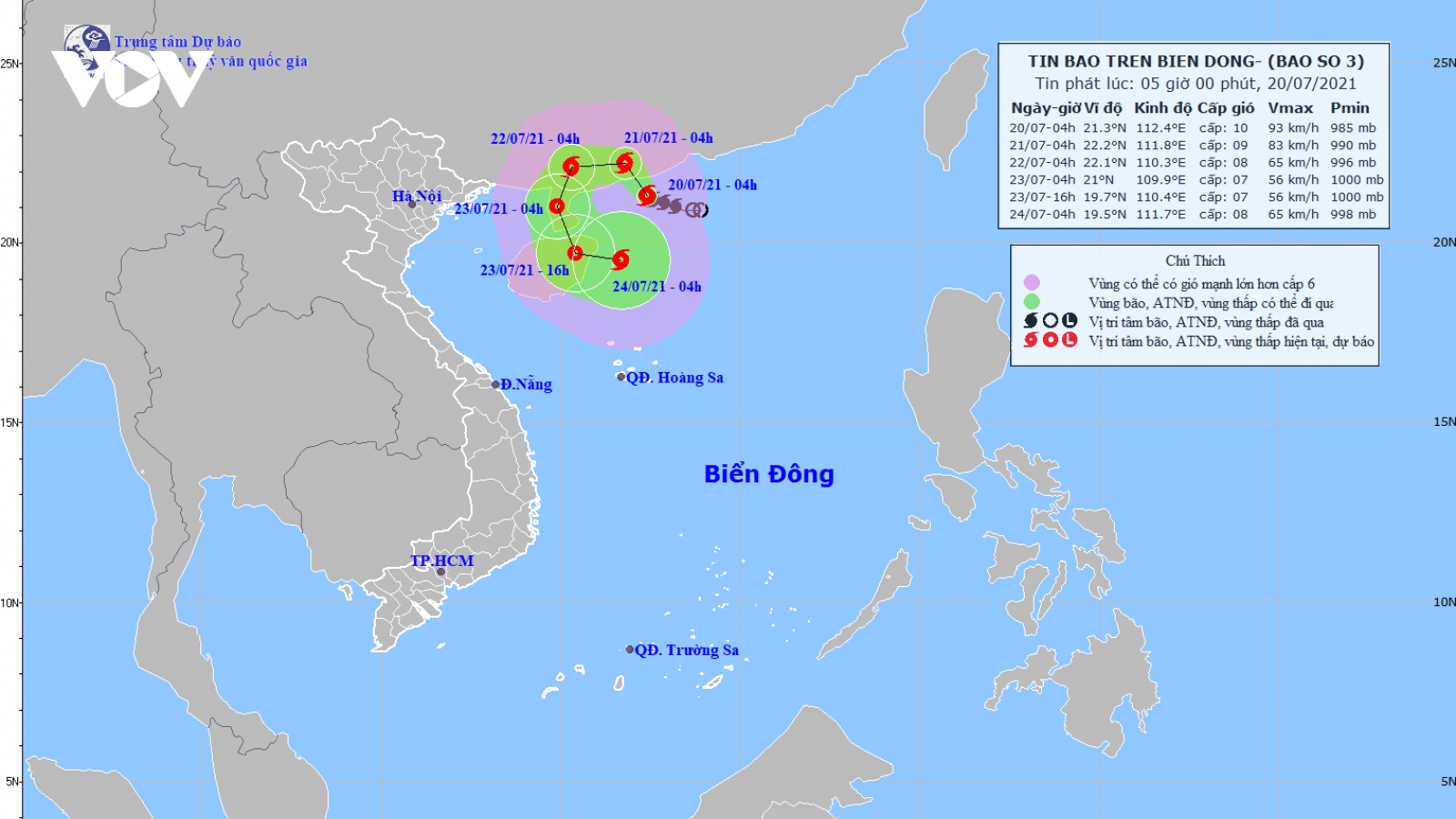 Thời tiết ngày 20/7: Bão số 3 hướng ra biển, Bắc Bộ có mưa vừa và dông