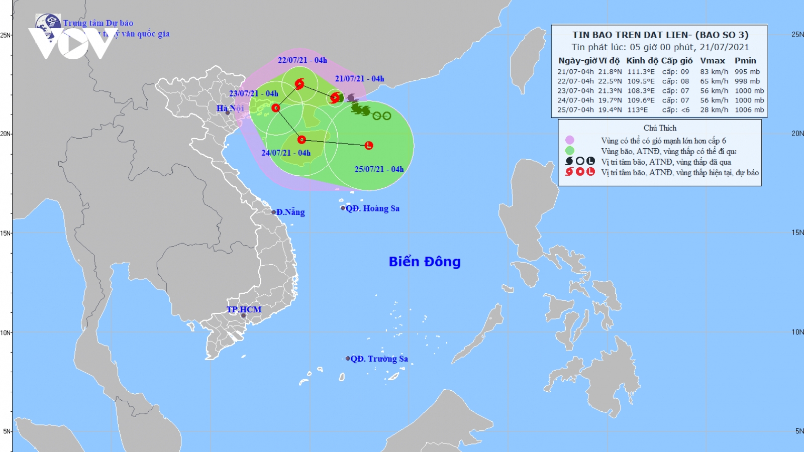 Sáng mai (22/7), bão số 3 cách Móng Cái (Quảng Ninh) khoảng 200km