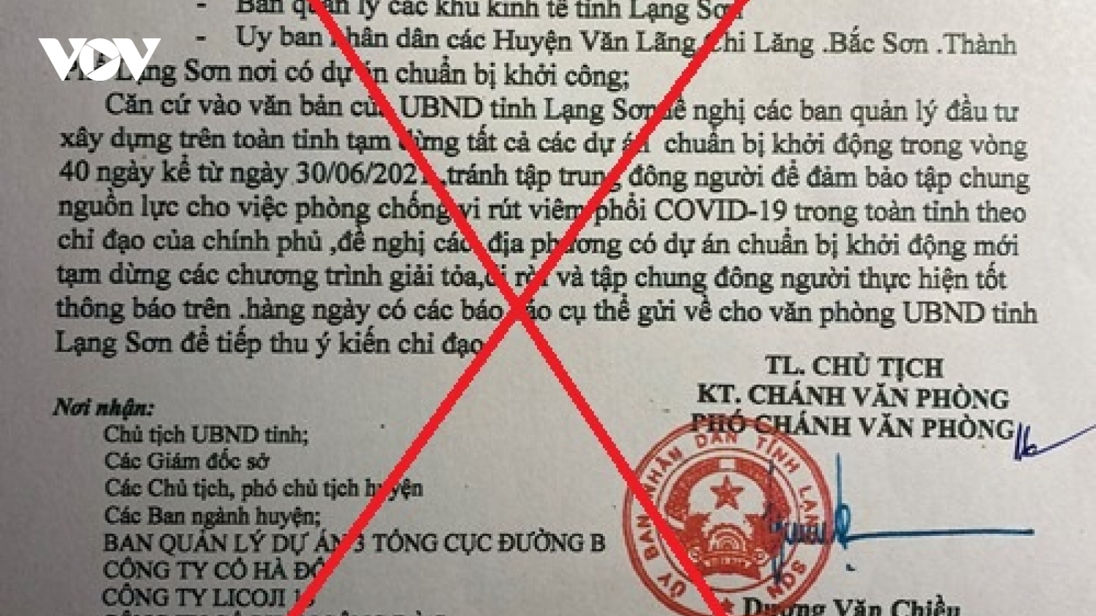 Xuất hiện văn bản giả mạo chỉ đạo của UBND tỉnh Lạng Sơn