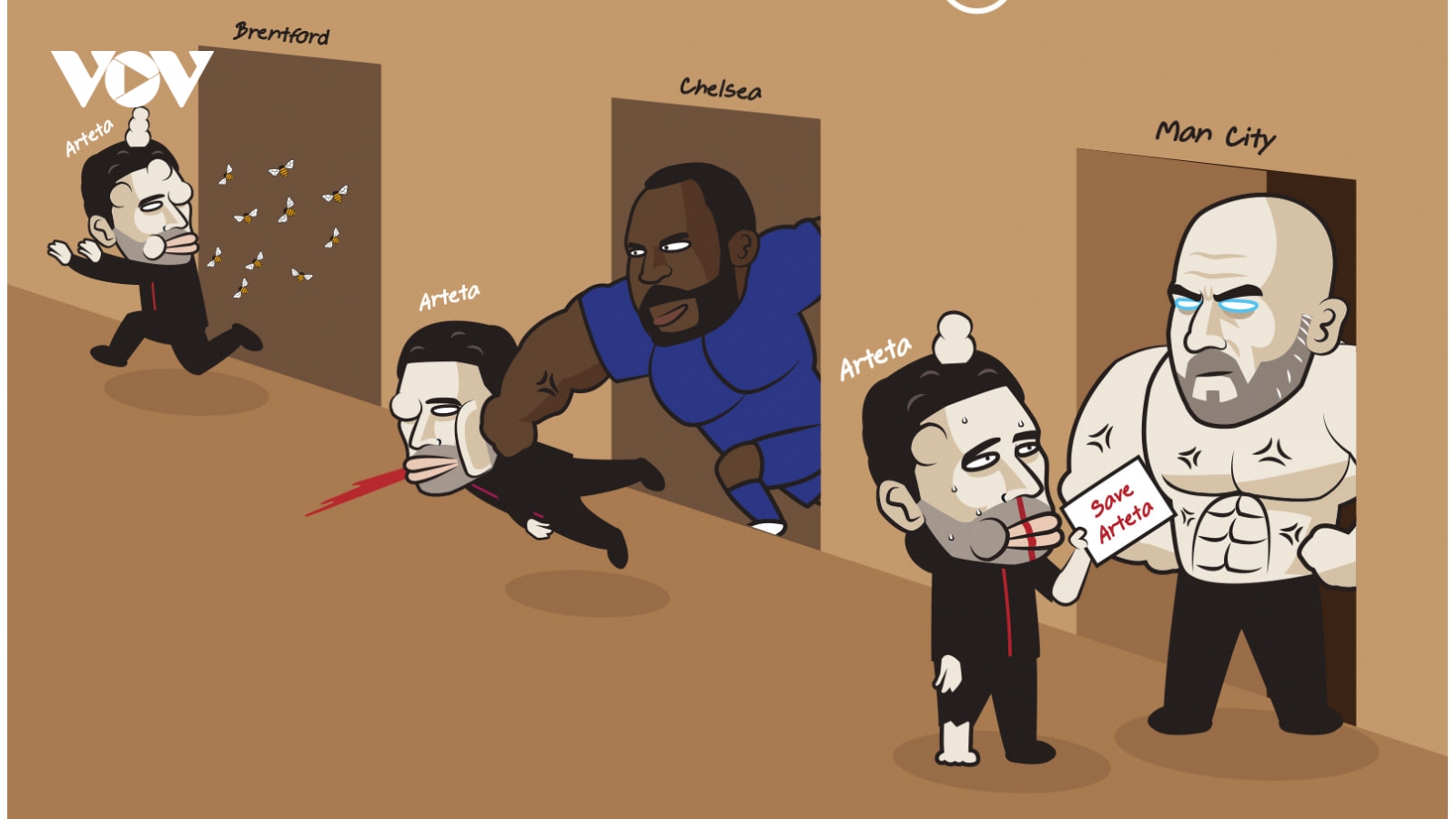 Biếm họa 24h: Mikel Arteta cầu cứu Pep Guardiola
