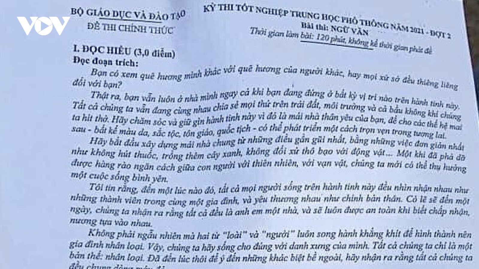 Đề thi Văn tốt nghiệp THPT đợt 2 hỏi về tinh thần hợp tác trong cuộc sống