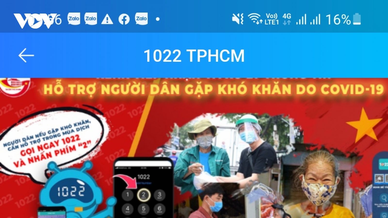 Người dân TP.HCM gặp khó khăn có thể liên hệ Tổng đài 1022 trên Zalo
