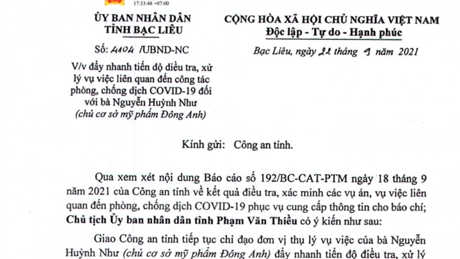 Nữ giám đốc bị tố làm lây lan Covid-19: Chủ tịch Bạc Liêu chỉ đạo xử lý nhanh