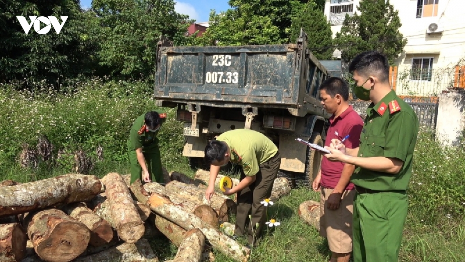 Bắt giữ xe tải chở gỗ tự nhiên không rõ nguồn gốc