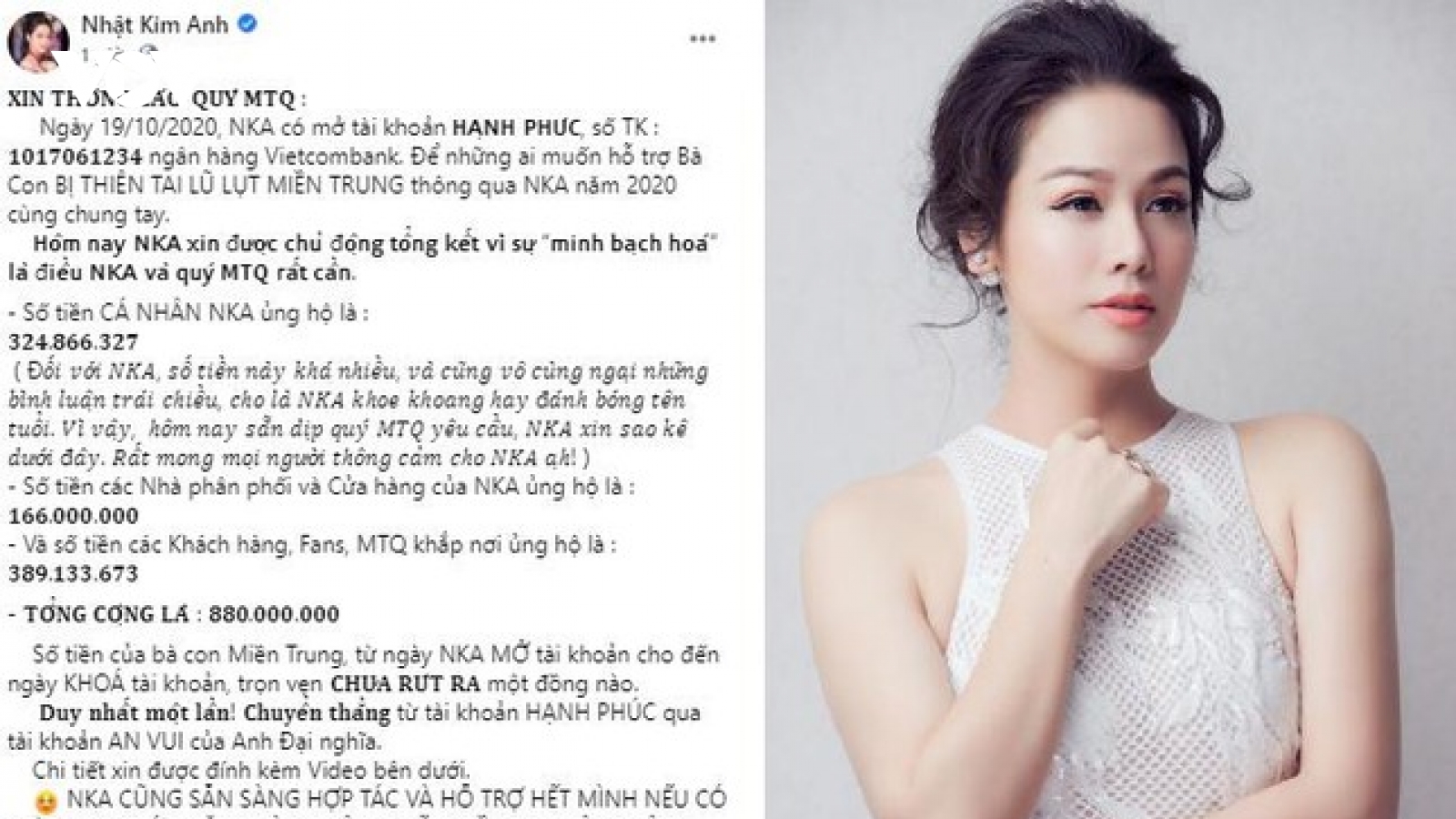 Chuyện showbiz: Nhật Kim Anh công bố sao kê tài khoản kêu gọi tiền từ thiện