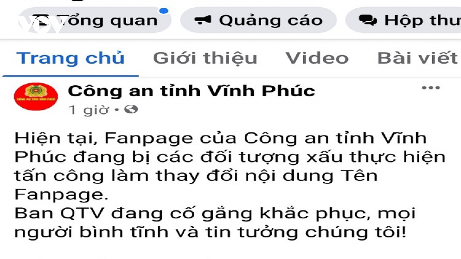 Xác định hacker tấn công Fanpage của Công an tỉnh Vĩnh Phúc