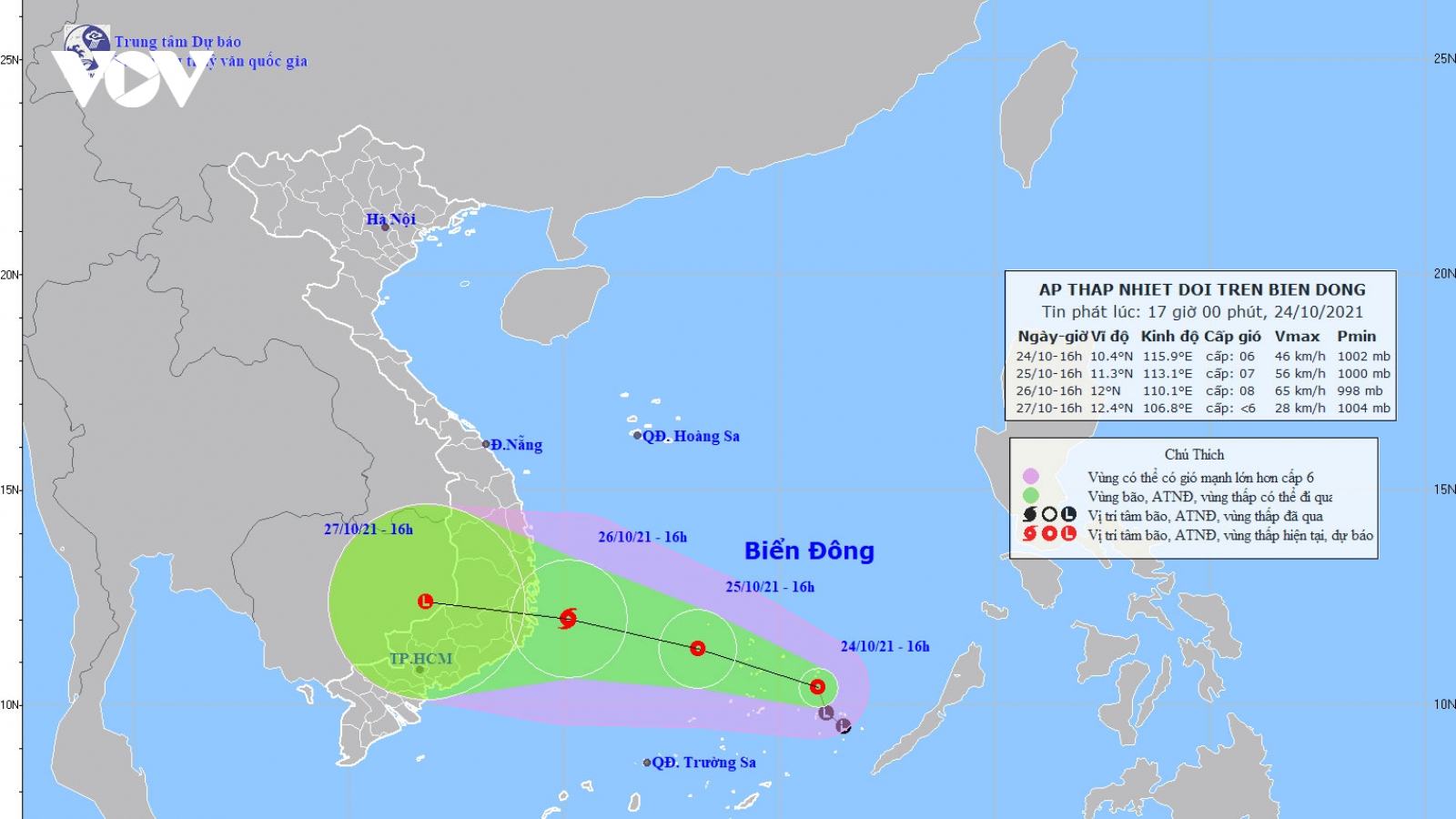 Áp thấp nhiệt đới hình thành trên Biển Đông, cách đảo Song Tử Tây khoảng 220km