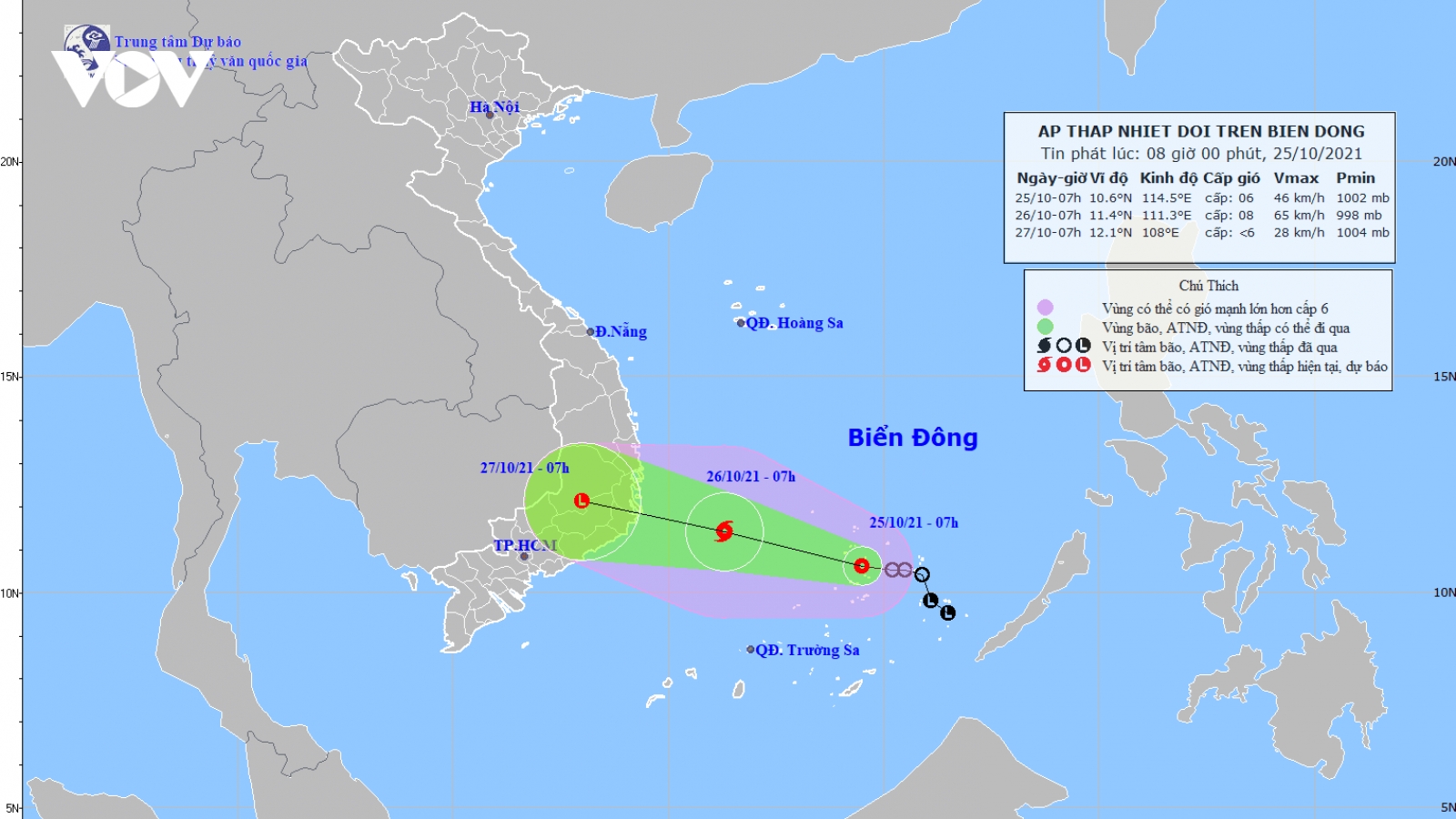 Áp thấp nhiệt đới cách bờ biển Bình Định đến Bình Thuận khoảng 230km
