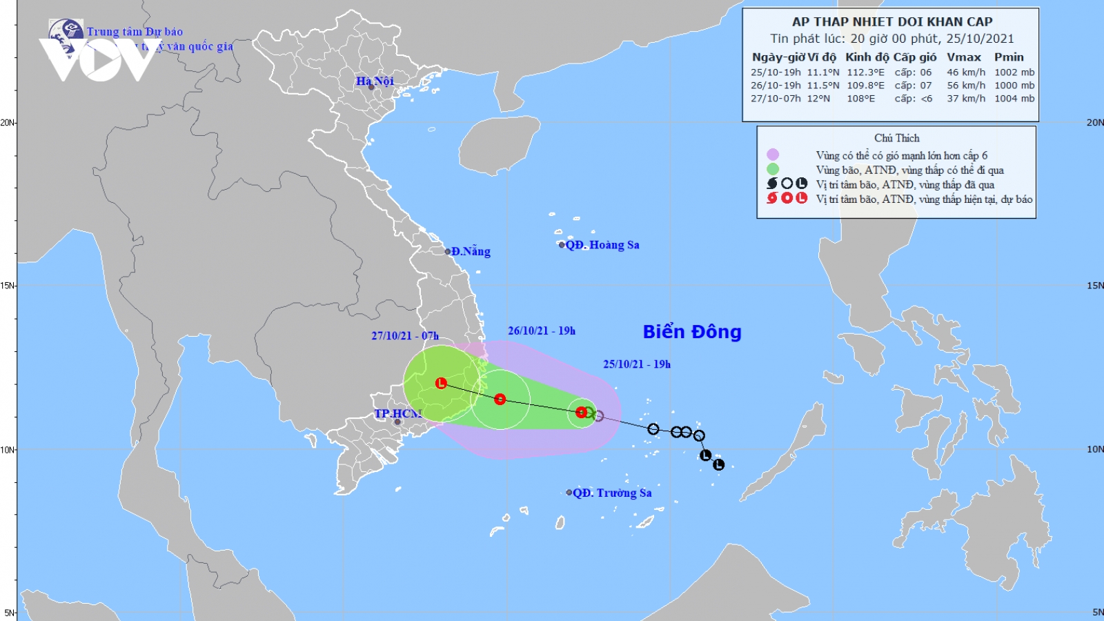 Áp thấp nhiệt đới tiếp tục di chuyển về phía vùng biển Khánh Hòa-Ninh Thuận