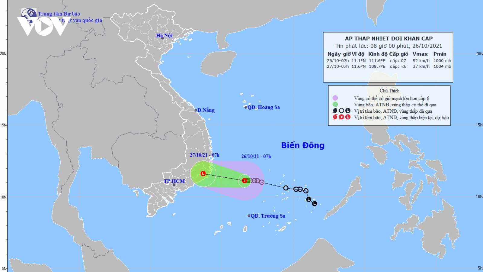 Áp thấp nhiệt đới cách Ninh Thuận khoảng 280km, giật cấp 9