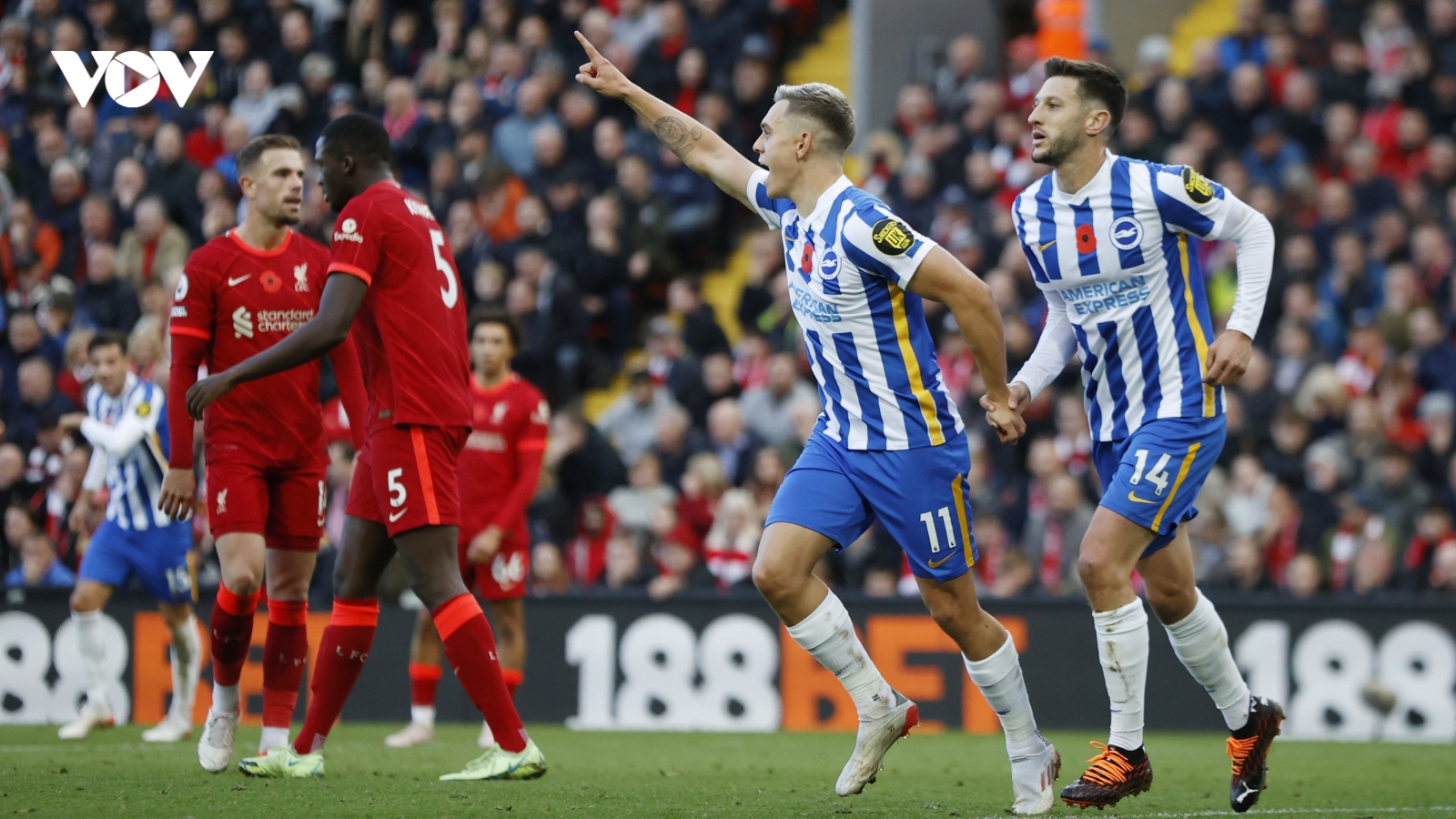 Dẫn trước 2 bàn, Liverpool vẫn bị Brighton cầm hoà tại Anfield