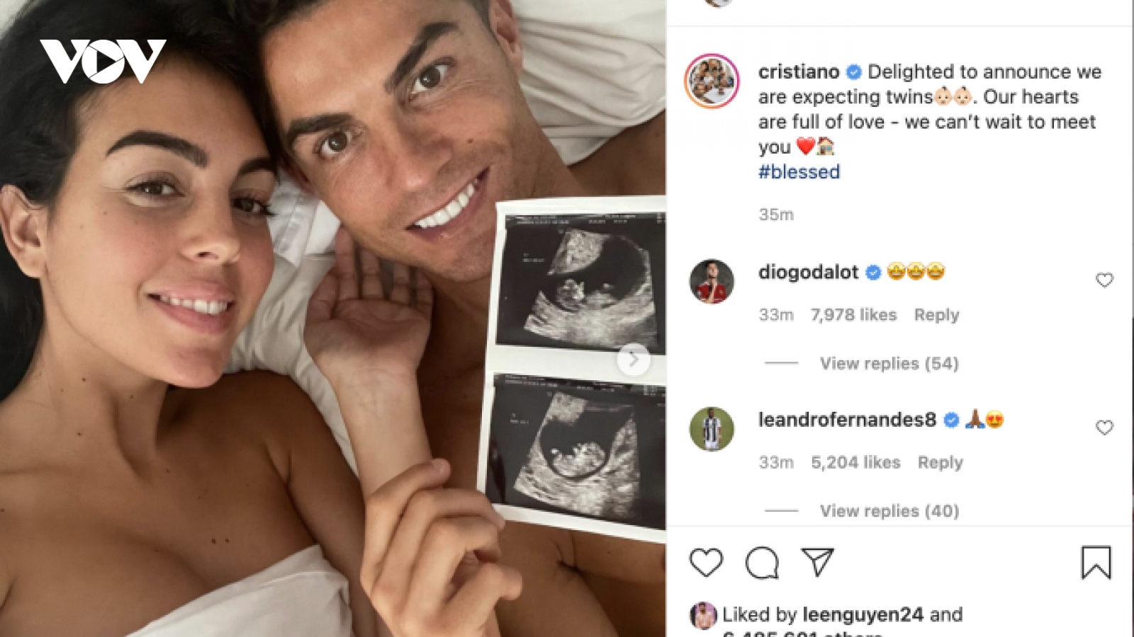 Bạn gái C.Ronaldo hạnh phúc thông báo đang mang thai đôi