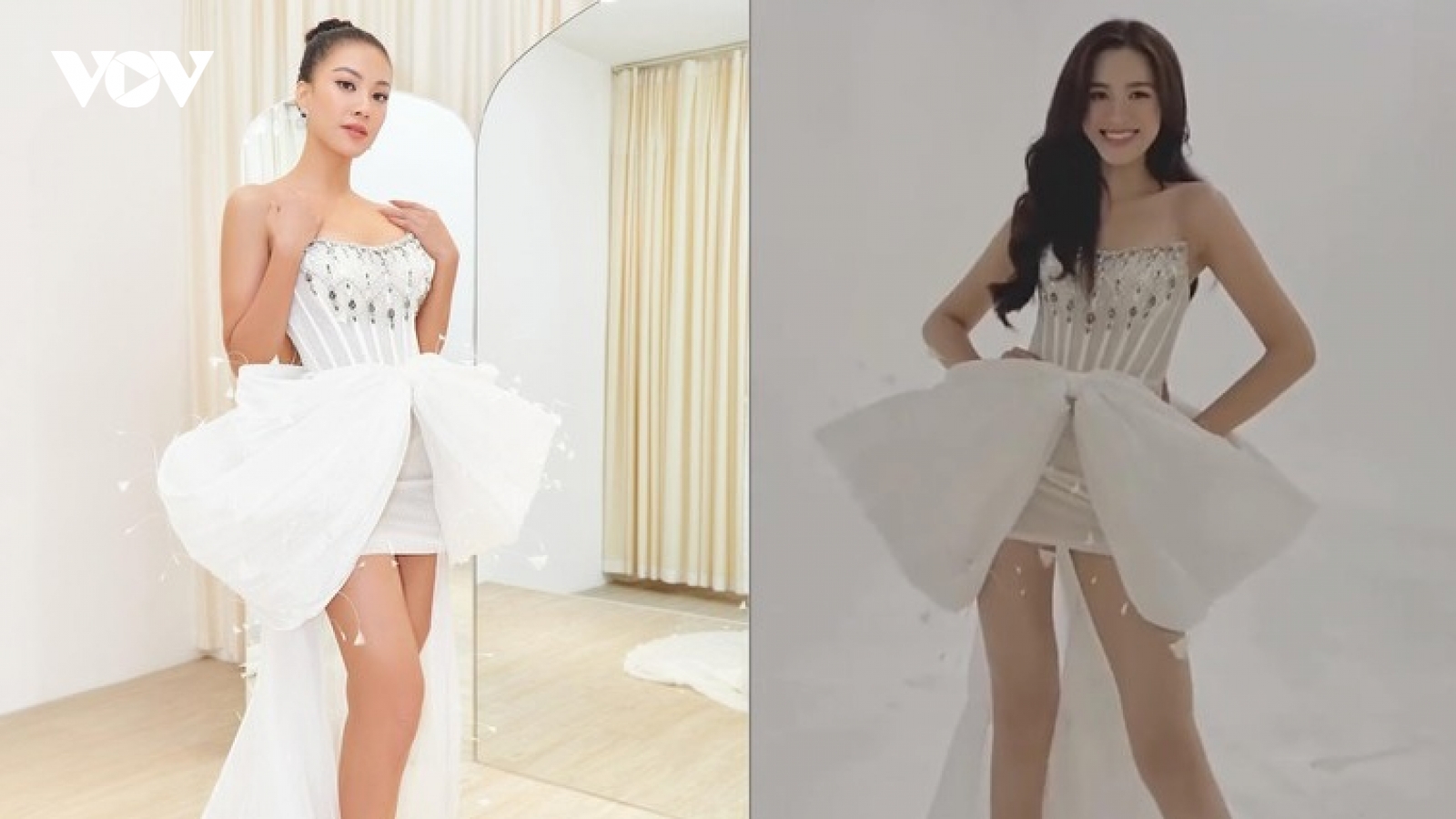 Hoa hậu Đỗ Thị Hà "đụng váy" lông vũ với Kim Duyên, khoe chân thon dài "trứ danh"