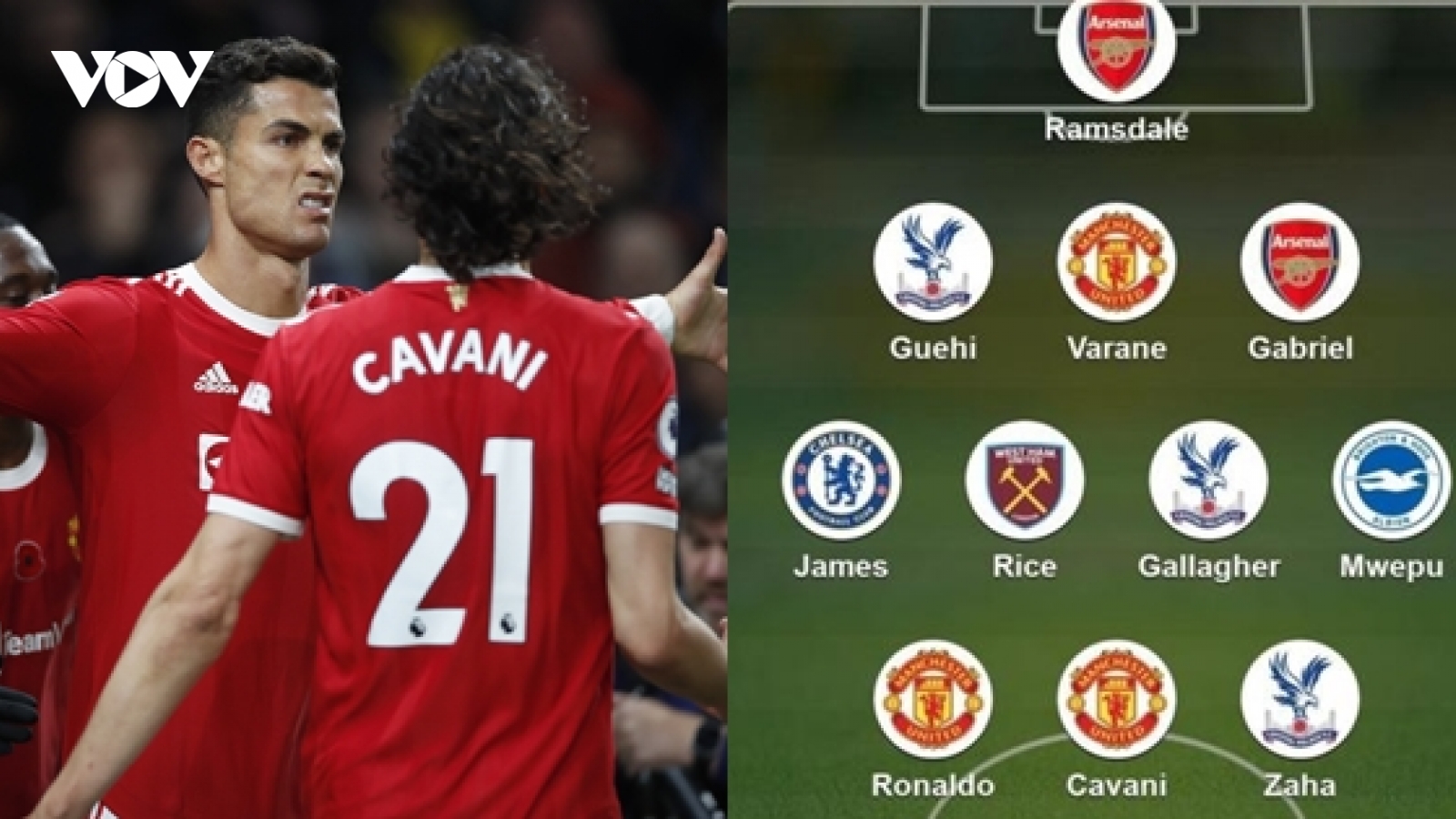 Ronaldo đá cặp Cavani trong đội hình hay nhất vòng 10 Ngoại hạng Anh