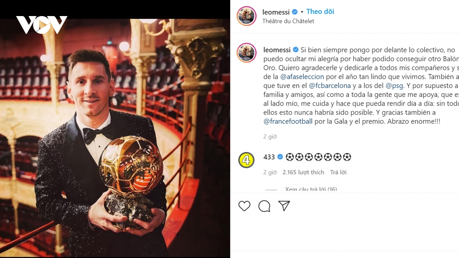 Messi viết tâm thư sau khi giành Quả bóng Vàng 2021