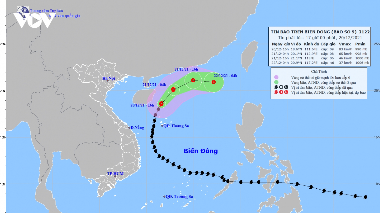 Bão số 9 cách quần đảo Hoàng Sa 260km, vẫn giật cấp 11