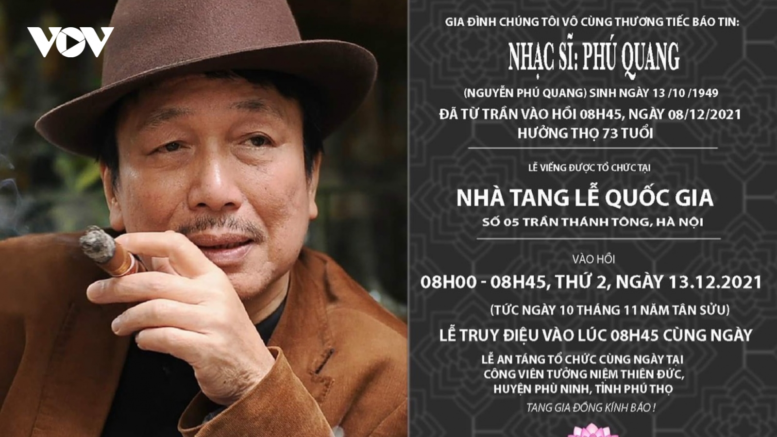 Thông tin lễ viếng nhạc sĩ Phú Quang