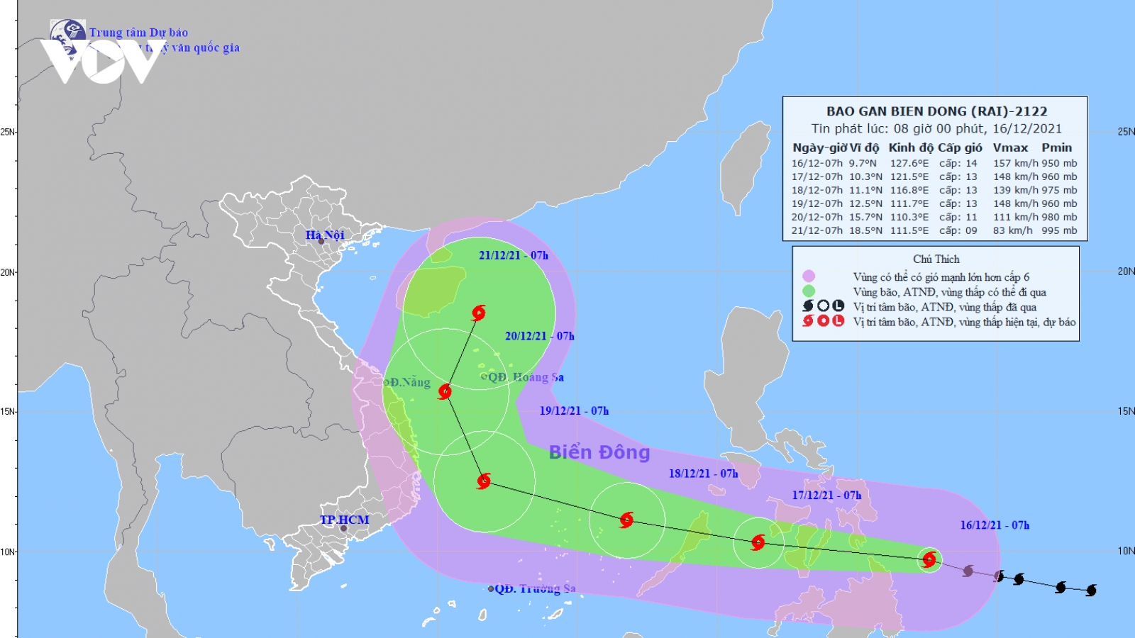 Bão RAI giật cấp 17 khi đi vào biển Đông