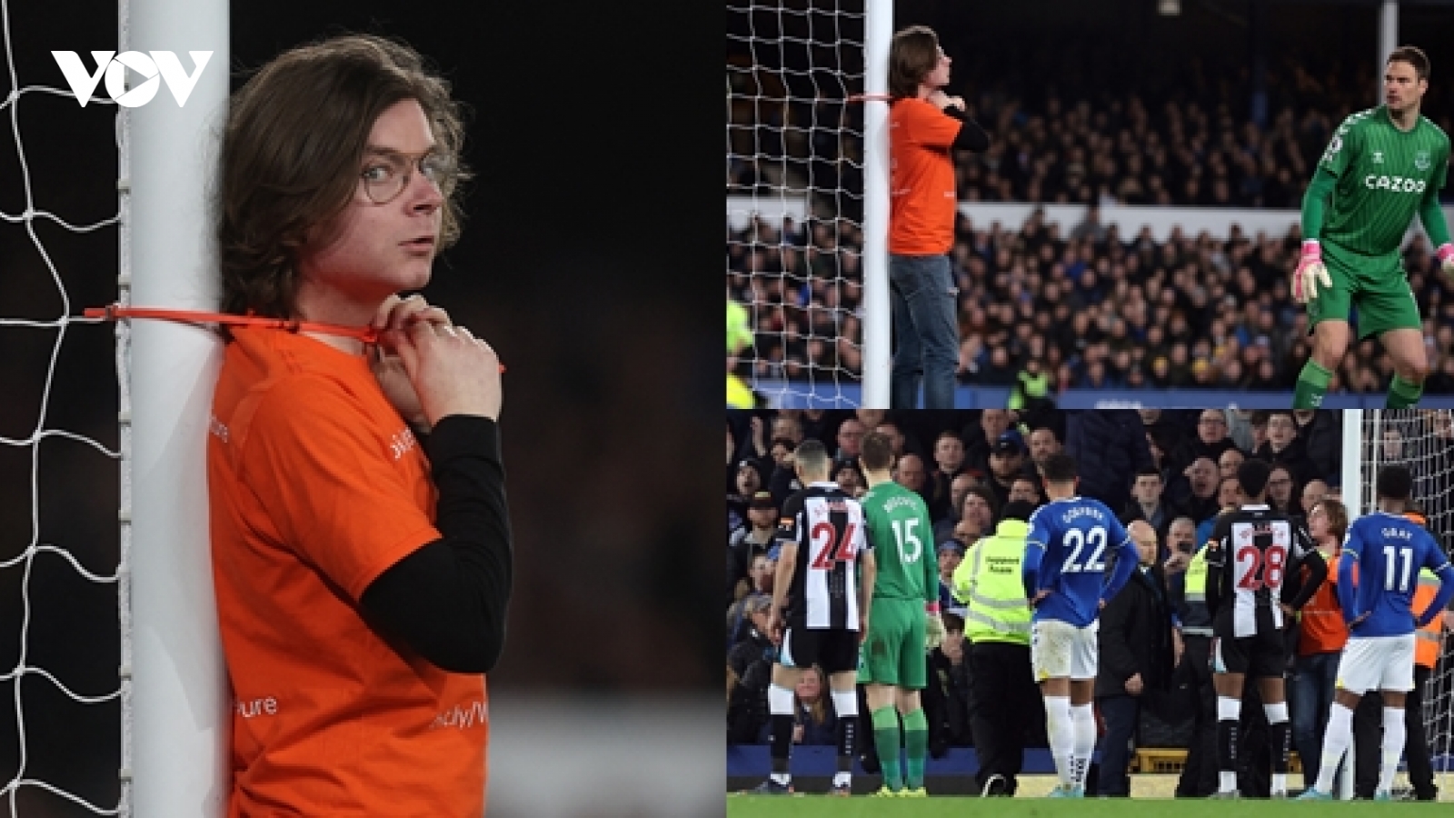 Hy hữu: CĐV quá khích tự buộc cổ vào cột dọc trong trận Everton gặp Newcastle