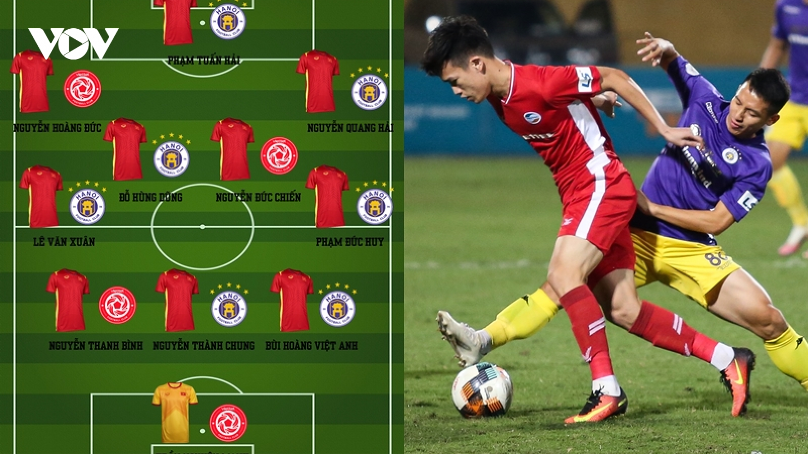 Đội hình kết hợp giữa dàn sao Viettel FC và Hà Nội FC tại ĐT Việt Nam